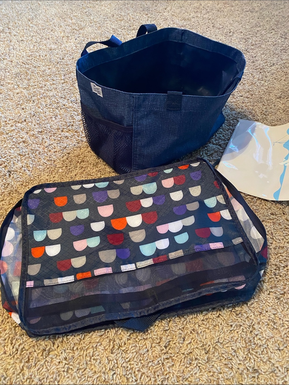 thirty-one Navy Tote with Multicolor Semi-Circle Pattern Storage Bag + bonus bag